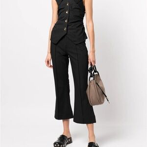 Ganni Black Pinstripe Flared Cropped Pants